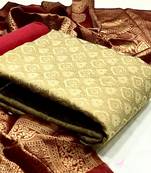  Baige Banarasi silk Unstitched dress material