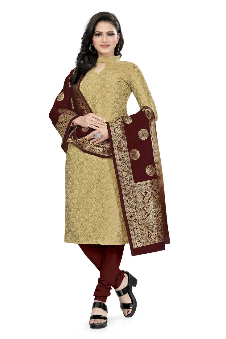  Baige Banarasi silk Unstitched dress material