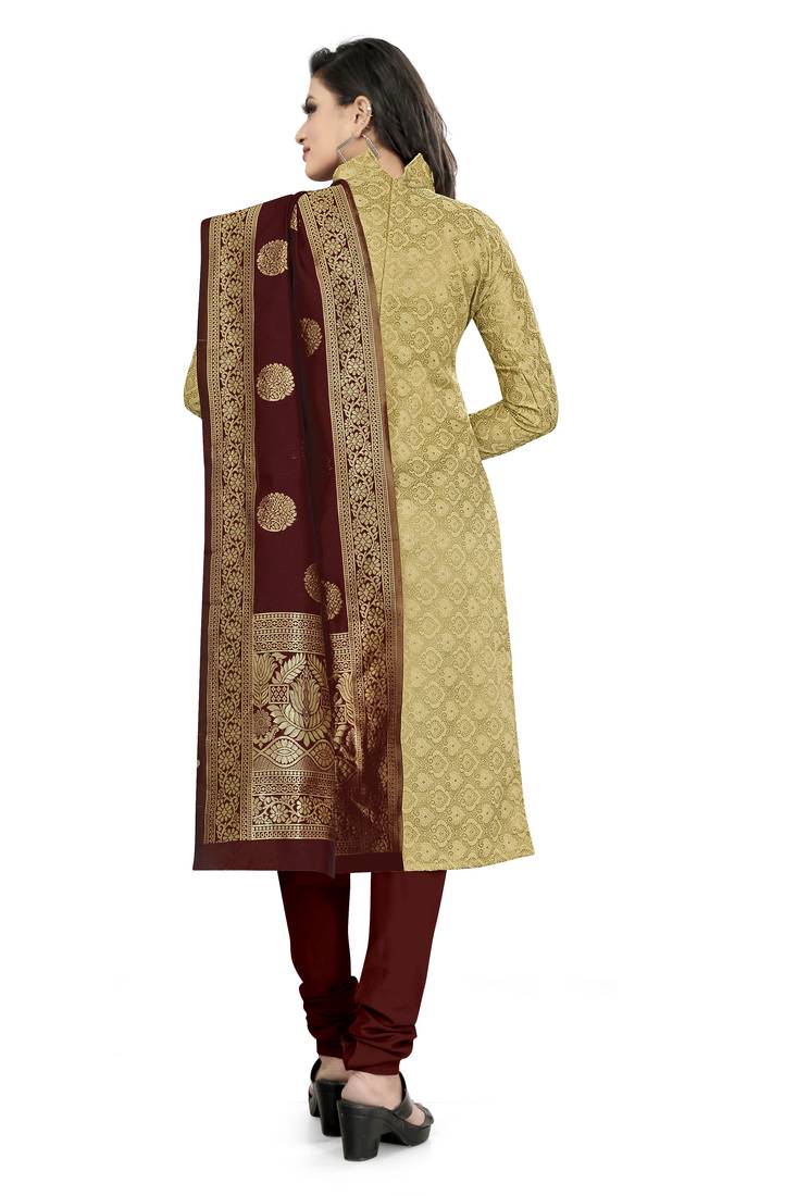  Baige Banarasi silk Unstitched dress material