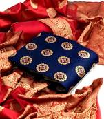  Blue Banarasi silk Unstitched dress material