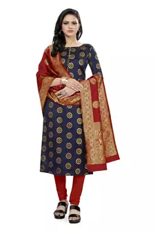  Blue Banarasi silk Unstitched dress material