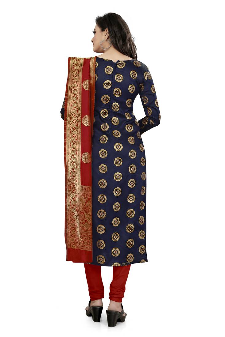  Blue Banarasi silk Unstitched dress material