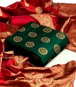  Green Banarasi silk Unstitched dress material