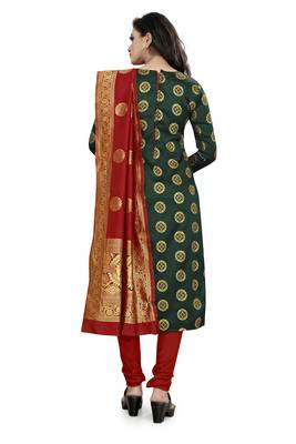  Green Banarasi silk Unstitched dress material 3