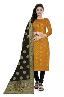 Yellow Banarasi silk Unstitched dress material