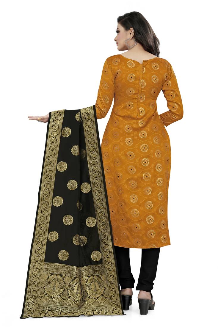  Yellow Banarasi silk Unstitched dress material