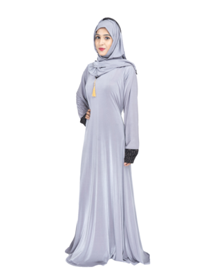 Grey plain polyester abaya 3