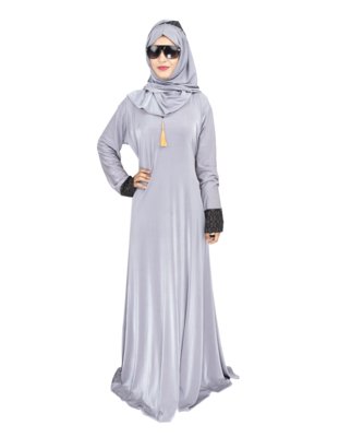 Grey plain polyester abaya 5