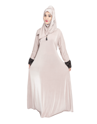 Beige plain polyester abaya 4