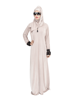 Beige plain polyester abaya 5