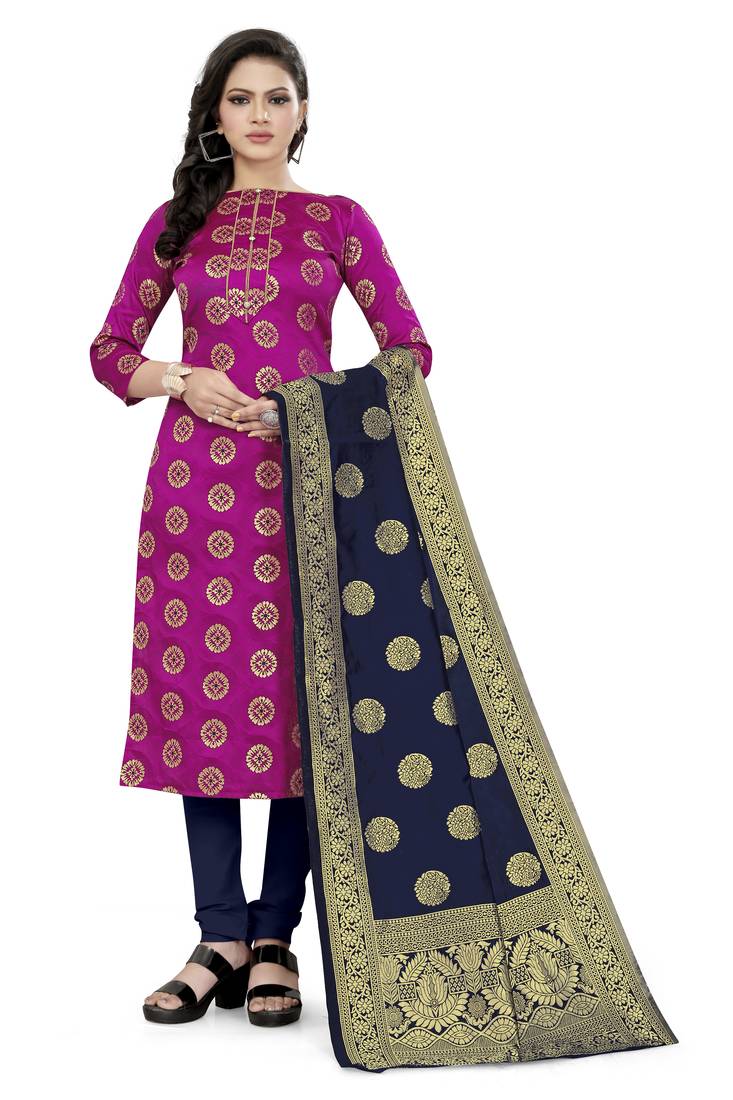  Pink Banarasi silk Unstitched dress material
