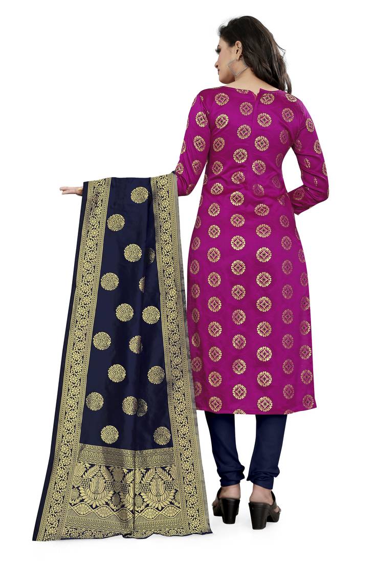  Pink Banarasi silk Unstitched dress material