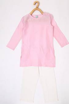 CHANDERI BUBBLE PINK KURTA PYJAMA SET