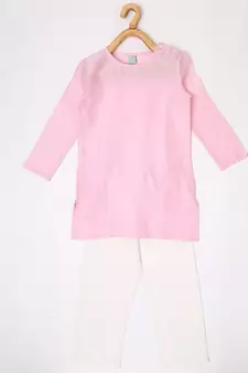 CHANDERI BUBBLE PINK KURTA PYJAMA SET