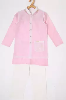 CHANDERI BUBBLE PINK KURTA PYJAMA WITH PEE A BOO BANDI