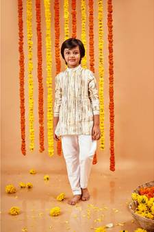 LINEN  STRIPES LINEN SHIRT KURTA SET