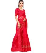 woven Red Net saree with blouse