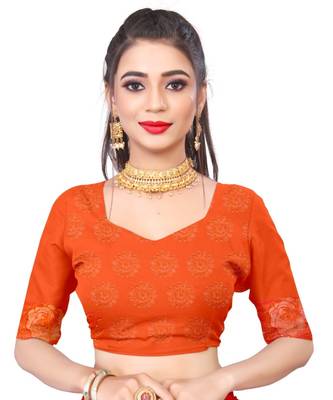 woven Orange Net saree with blouse 2