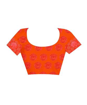 woven Orange Net saree with blouse 3
