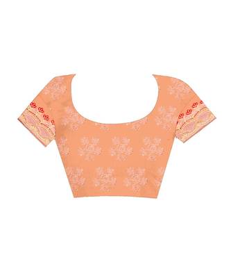 woven  Orange Net saree with blouse 2
