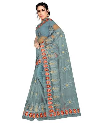woven Grey Net saree with blouse 1