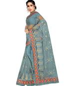 woven Grey Net saree with blouse