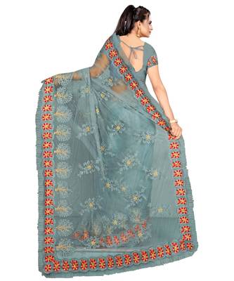 woven Grey Net saree with blouse 2