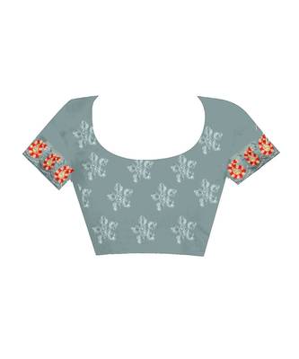 woven Grey Net saree with blouse 3