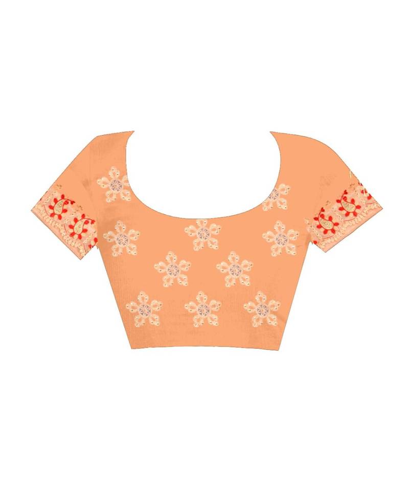 woven Orange Net saree with blouse