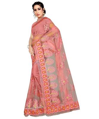 woven  Peach Net saree with blouse 1