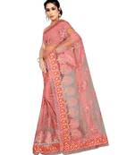 woven  Peach Net saree with blouse