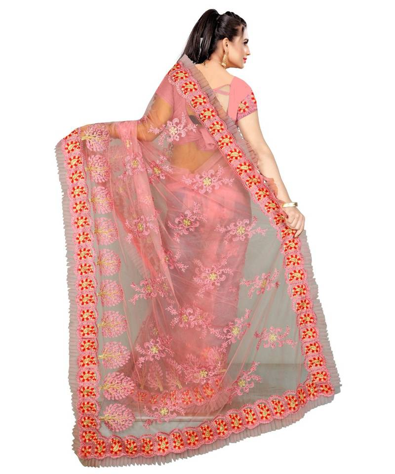 woven  Peach Net saree with blouse
