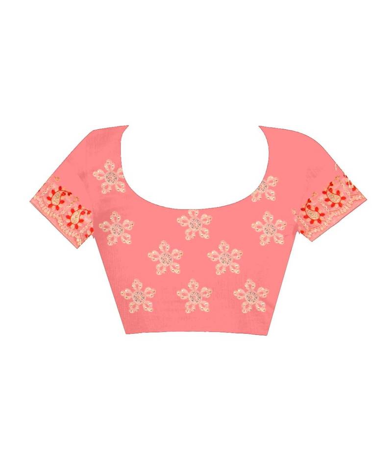 woven  Peach Net saree with blouse