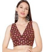 Women's Maroon Brocade Embroidered Readymade Saree Blouse