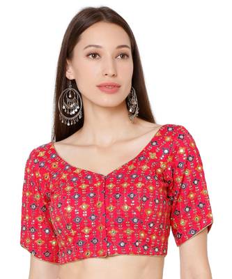 Women's Pink Brocade Embroidered Readymade Saree Blouse 1
