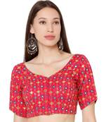 Women's Pink Brocade Embroidered Readymade Saree Blouse