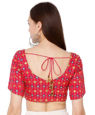Women's Pink Brocade Embroidered Readymade Saree Blouse 2