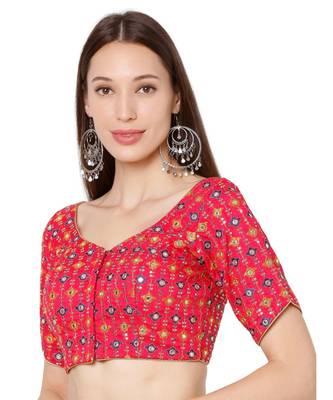 Women's Pink Brocade Embroidered Readymade Saree Blouse 3