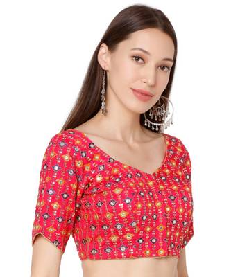 Women's Pink Brocade Embroidered Readymade Saree Blouse 4