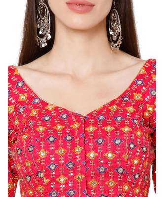 Women's Pink Brocade Embroidered Readymade Saree Blouse 5