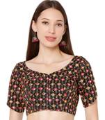 Women's Black Brocade Embroidered Readymade Saree Blouse
