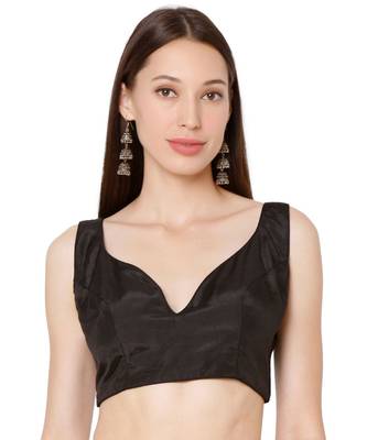 Women's Black Silk Solid Readymade Saree Blouse 1