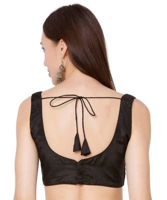 Women's Black Silk Solid Readymade Saree Blouse 2