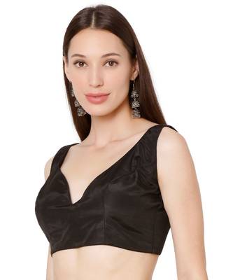 Women's Black Silk Solid Readymade Saree Blouse 3