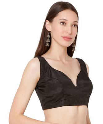 Women's Black Silk Solid Readymade Saree Blouse 4