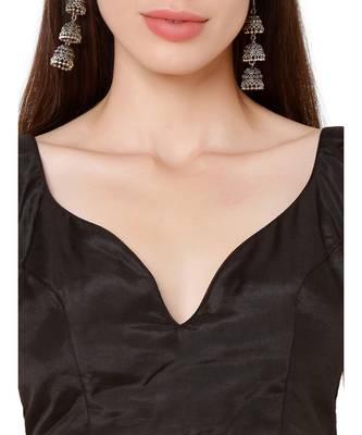 Women's Black Silk Solid Readymade Saree Blouse 5