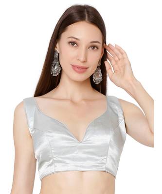 Women's Silver Silk Solid Readymade Saree Blouse 1