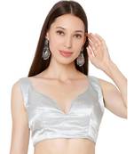 Women's Silver Silk Solid Readymade Saree Blouse
