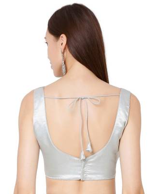Women's Silver Silk Solid Readymade Saree Blouse 2