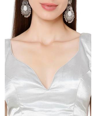 Women's Silver Silk Solid Readymade Saree Blouse 5
